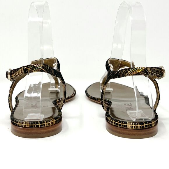 Chanel Black Gold CC Crystal Thong Sandals Size 37C Flat Cruise 2016 - Picture 5 of 10